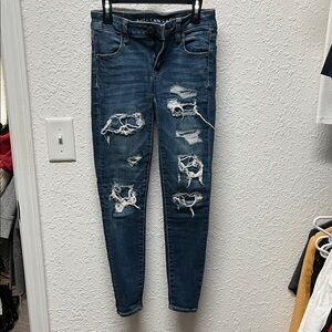 American Eagle Outfitters Dark Blue Distressed Skinny Jeans